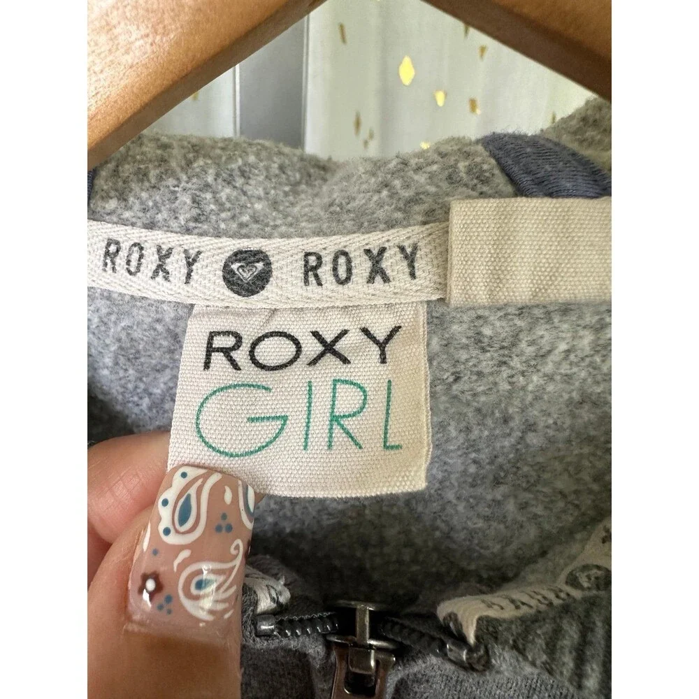 Roxy Girl Sun Sand Surf Full Zip Front Pocket Ribbed Trim Hoodie Jacket 7-8 S